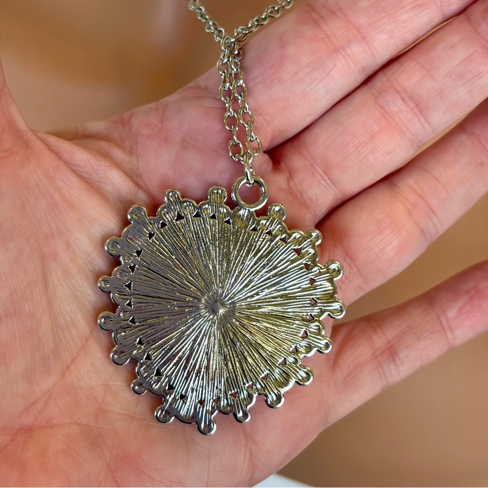 Romantic Heart Pendant Necklace with White Stone and Silver Beaded Frame - Picture 4 of 7